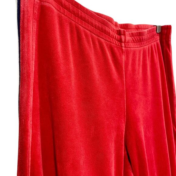 Vintage Tommy Hilfiger Red Velour Track Pants Drawstring Straight Leg ; Medium - Picture 3 of 9